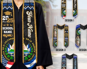 Custom Salvadorans American Flag Graduation Sash 2025, El Salvador Graduation Stole 2025, Salvadorans Graduation Sash, Graduation Stole 2025
