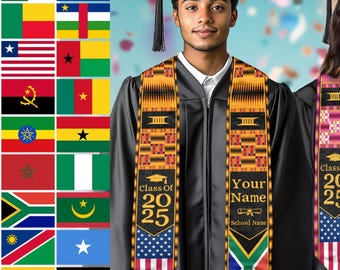Custom Mixed African American Flag Graduation Sash Class of 2025, Personalize Graduation Stole, Show Your Africa Pride, Graduation Gifts