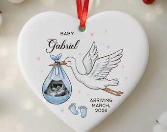 Custom Stork Baby Ornament, Baby Expecting See You In 2026, Personalized Baby Scan Christmas Bauble with Photo, Baby Arriving Xmas Decor