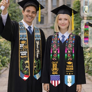 Personalized Guatemalan American Flag Graduation Sash 2026, Guatemala Graduation Stole, Guatemalan Graduation 2026, Custom Graduation Stole