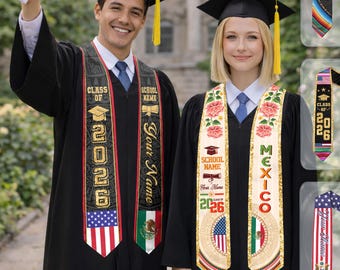 Personalized Mexican Graduation Sash, Mexican Flag Graduation Sash, Mexico Stole, Mexican Graduation Stole 2026, Custom Name & School Stole