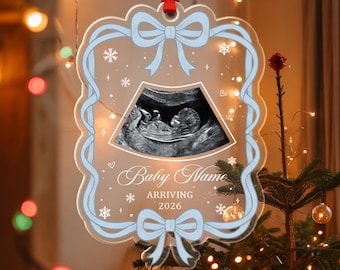 Custom Baby Expecting See You In 2026 Ornament, Personalized Baby Scan Christmas Bauble with Photo, Baby Arriving Ornament Xmas Decor