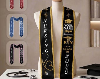 Estola de Enfermería Personalizada, Estola de Graduación de Enfermería, Estola de Enfermería 2026, Graduación de Enfermería, Estola de Enfermería para Graduados 2026