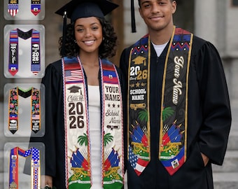 Banda de graduación personalizada con la bandera estadounidense de Haití 2026, estola de graduación de Haití personalizada, banda de graduación de Haití 2026, regalos de graduación