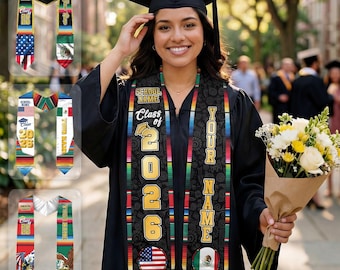 Mexican Graduation Sash, Mexican American Flag Graduation Sash 2026, Mexican Stole, Mexico Graduation Stole 2026, Custom Name & School Stole