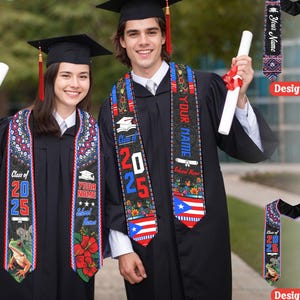 Banda de graduación personalizada con la bandera de Puerto Rico 2025, estola de regalo de graduación de Puerto Rico personalizada, banda de graduación de Puerto Rico 2025