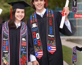Personalized Puerto Ricans Flag Graduation Sash 2025, Puerto Rico Graduation Gift Stole Custom, Puerto Rico Graduation Sash 2025