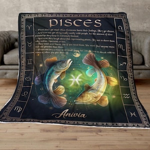 Personalized Zodiac Pisces Blanket, Tarot Horoscope Astrology Blanket For Pisces, Custom Name Constellations Quilt, Horoscope Lovers Blanket