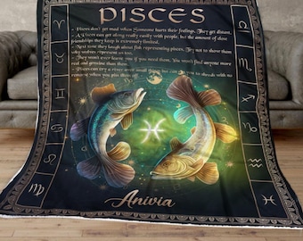 Personalized Zodiac Pisces Blanket, Tarot Horoscope Astrology Blanket For Pisces, Custom Name Constellations Quilt, Horoscope Lovers Blanket
