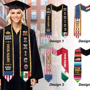 Mexican Graduation Sash, Mexican American Flag Graduation Sash 2025, Mexican Stole, Mexico Graduation Stole 2025, Custom Name & School Stole