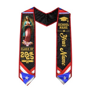 Banda de graduación personalizada con la bandera estadounidense de Puerto Rico 2025, estola de regalo de graduación de Puerto Rico personalizada, banda de graduación de Puerto Rico 2025