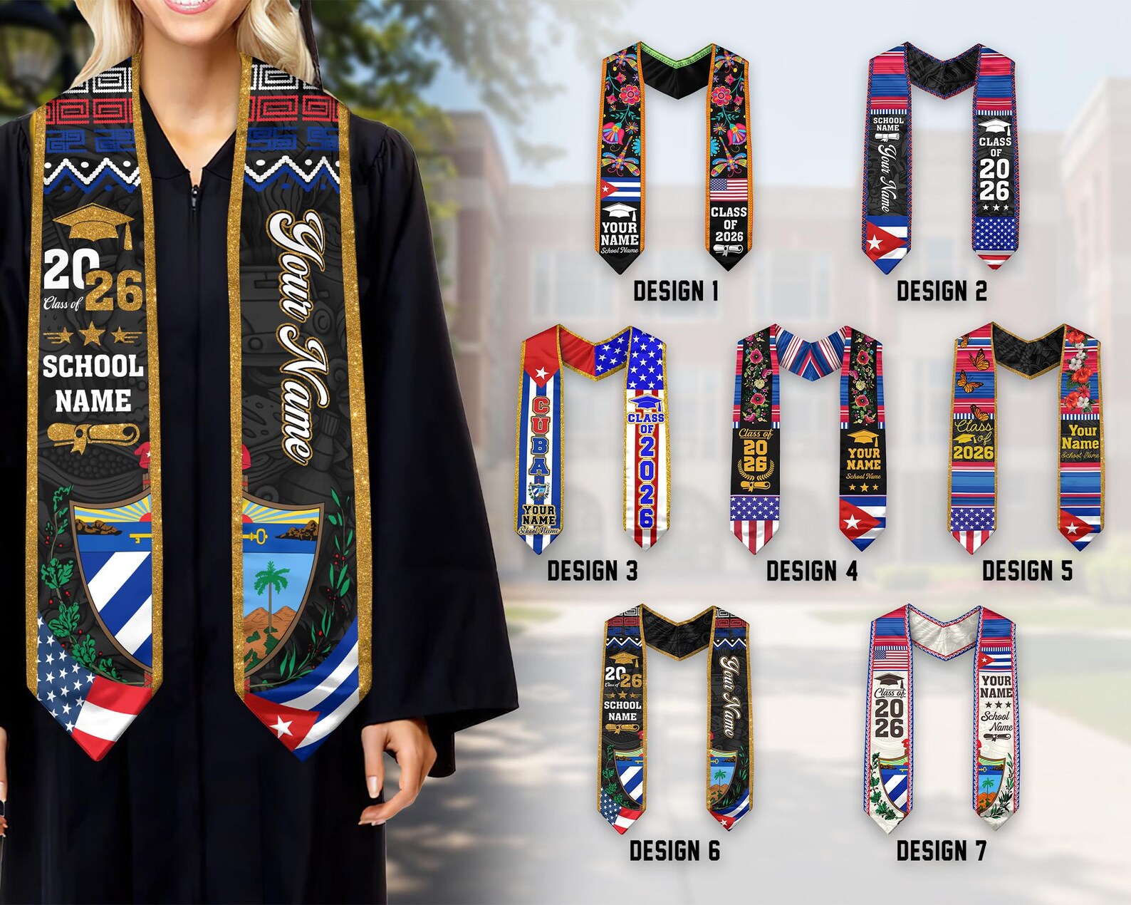 Cuban Graduation Custom Cubans American Flag Graduation Sash 2026, Cubans Graduation ...