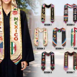 Personalized Mexican Graduation Sash, Mexican Flag Graduation Sash, Mexican Stole, Mexico Graduation Stole 2025, Custom Name & School Stole