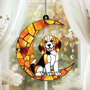 Beagle Suncatcher Hanging Window, Moon Dogs Suncatcher, Dog Suncatcher Memorial, Dog Sun Catcher, Dog Lover Window Hanging