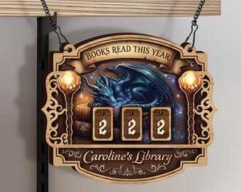 Custom Books Read Tracker Dragon, Dragon Books Read This Year, Books Reading Counter Sign, Bookish Gift for Readers, Dragon Bookshelf Decor