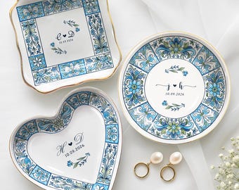 Personalized Wedding Gift for Couple, Custom Floral Ring Dish, Engagement Gift, Wedding Gift for Bride, Bridal Shower Gift, Anniversary Gift