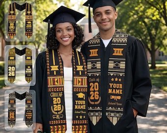 Custom African Sash 2026 with Traditional Kente Pattern, African Graduation Stole Class Of 2026, Gifts for Graduation Ceremony, Kente Sash