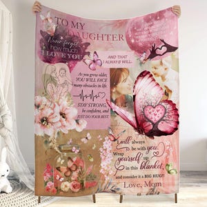 Manta con fotos personalizadas para hija, manta para mi hija, regalos para hija, cumpleaños de hija, manta con cartas de mamá y papá