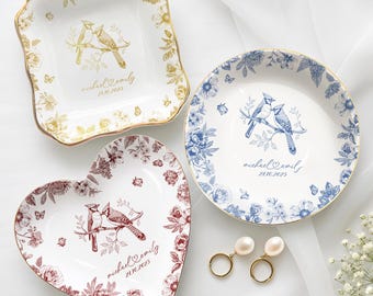 Personalized Wedding Gift for Couple, Custom Floral Ring Dish, Engagement Gift, Wedding Gift for Bride, Bridal Shower Gift, Anniversary Gift
