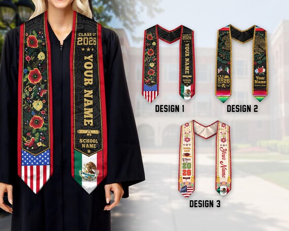 Custom Mexican Graduation Sash, Mexican American Flag  display picture 2