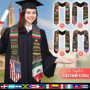 Custom Mexican Graduation Sash, Mexican American Flag Graduation Sash 2025, Custom Flags Stole, Mexico Graduation Stole 2025, Hispanic Sash