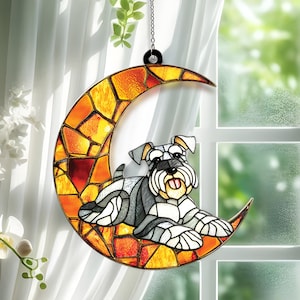 Schnauzer Suncatcher Hanging Window, Moon Dogs Suncatcher, Dog Suncatcher Memorial, Dog Sun Catcher, Dog Lover Window Hanging