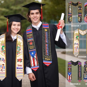 Banda de graduación personalizada con la bandera de Puerto Rico 2025, estola de regalo de graduación de Puerto Rico personalizada, banda de graduación de Puerto Rico 2025
