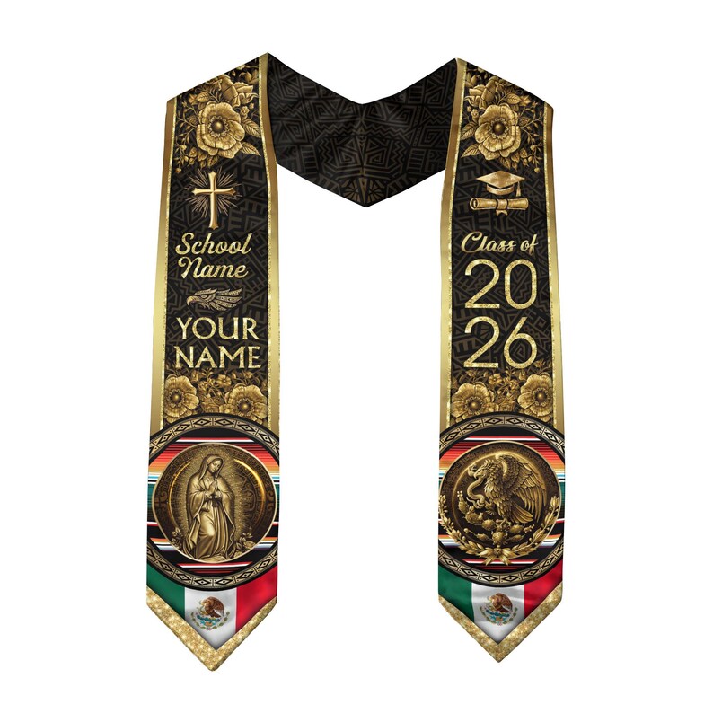 Personalized Mexican Aztec Graduation Stole, Mexican Flag Graduation ...