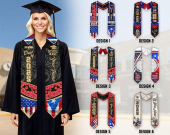 Personalized Puerto Ricans American Flag Graduation Sash 2025, Puerto Rico Graduation Gift Stole Custom, Puerto Rico Graduation Sash 2025