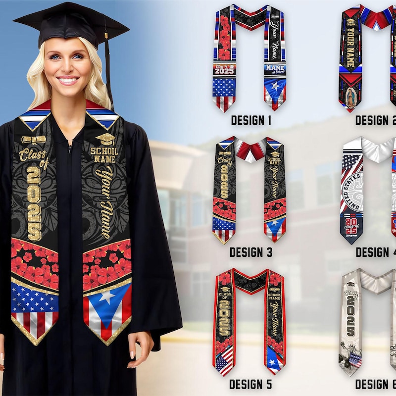 💖Buy 2 Free Shipping💖Personalized Puerto Ricans American Flag Graduation Sash 2025, Puerto Rico Graduation Gift Stole Custom, Puerto Rico Graduation Sash 2025