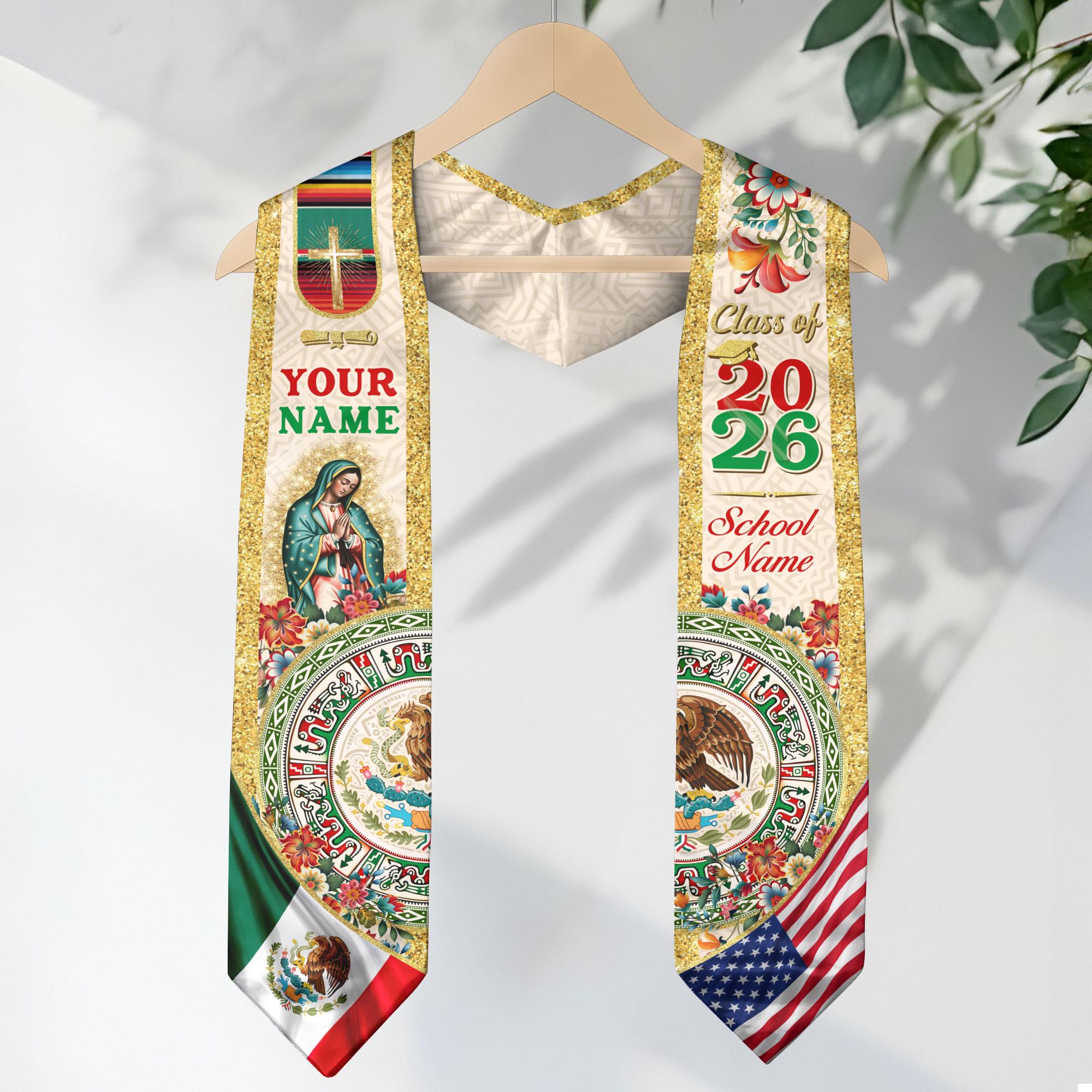 Personalized Mexican Aztec Graduation Stole, Mexican Flag Graduation ...