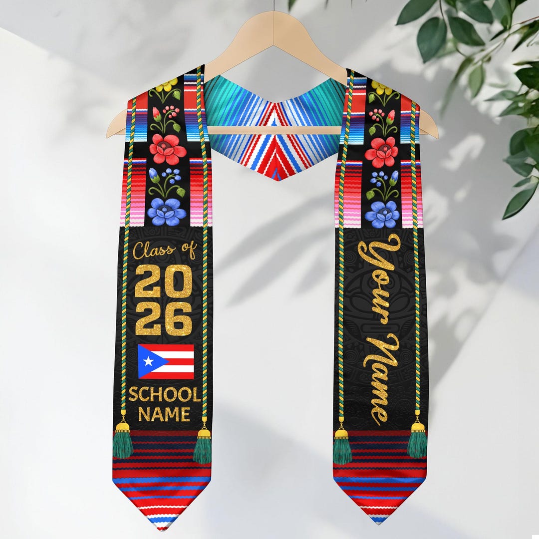 Puerto Rican Graduation Custom Puerto Rico Graduation Sash, Personalized Grad Stole Boricua ...