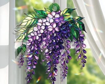 Wisteria Art Acrylic Suncatcher, Elegant Botanical Window Hanging, Light-Reflecting Spring Decor, Perfect Gift for Plant Lovers, for Mom