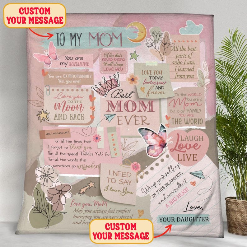 Personalisierte To My Mom Decke, Geschenke zum Muttertag, Mommy Geschenk von Tochter und Sohn, Custom Mom Letter Decken, Mom's Geburtstagsgeschenke Design 3