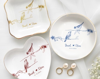 Regalo de boda personalizado para la pareja, plato para anillos con diseño de pájaros, regalo de compromiso, regalo de boda para la novia, regalo para la despedida de soltera, regalo de aniversario.