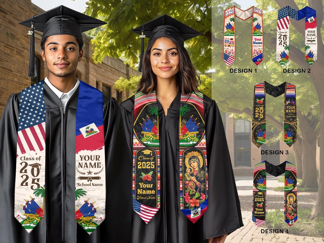 Mix Haitian / American Flag Graduation Stole/sash
