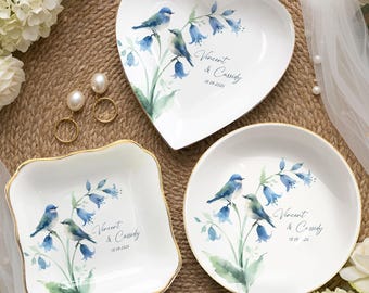 Regalo de boda personalizado para la pareja, plato para anillos con diseño de pájaros, regalo de compromiso, regalo de boda para la novia, regalo para la despedida de soltera, regalo de aniversario.