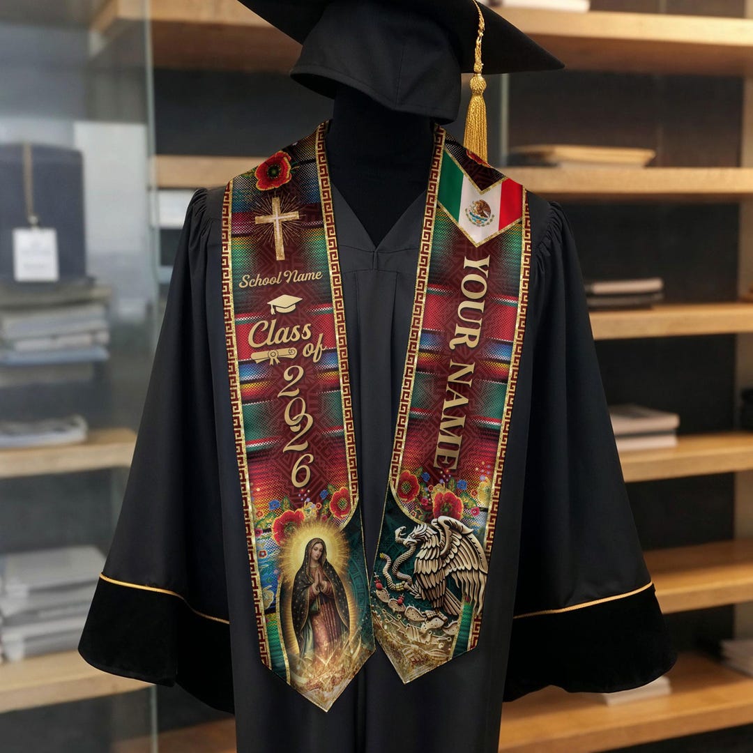 Personalized Mexican Aztec Graduation Stole, Mexican Flag Graduation ...