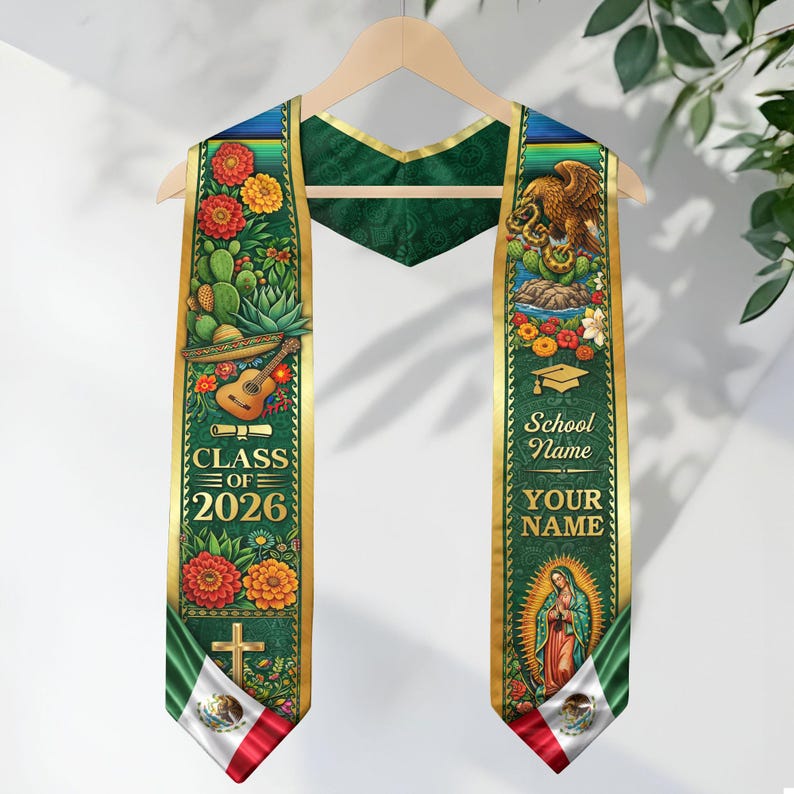 Personalized Mexican Aztec Graduation Stole, Mexican Flag Graduation ...