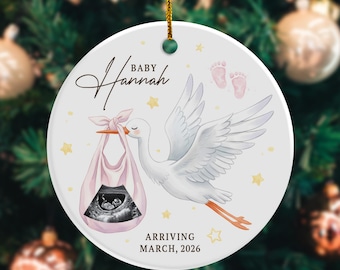 Custom Stork Baby Ornament, Baby Expecting See You In 2026, Personalized Baby Scan Christmas Bauble with Photo, Baby Arriving Xmas Decor