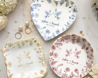 Personalized Wedding Gift for Couple, Custom Floral Ring Dish, Engagement Gift, Wedding Gift for Bride, Bridal Shower Gift, Anniversary Gift