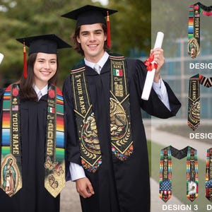 Banda de graduación mexicana personalizada, banda de graduación con la bandera mexicoamericana 2025, estola de Guadalupe, estola de graduación de México 2025, banda hispana
