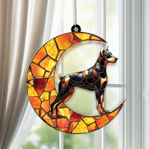 Doberman Suncatcher Hanging Window, Moon Dogs Suncatcher, Dog Suncatcher Memorial, Dog Sun Catcher, Dog Lover Window Hanging