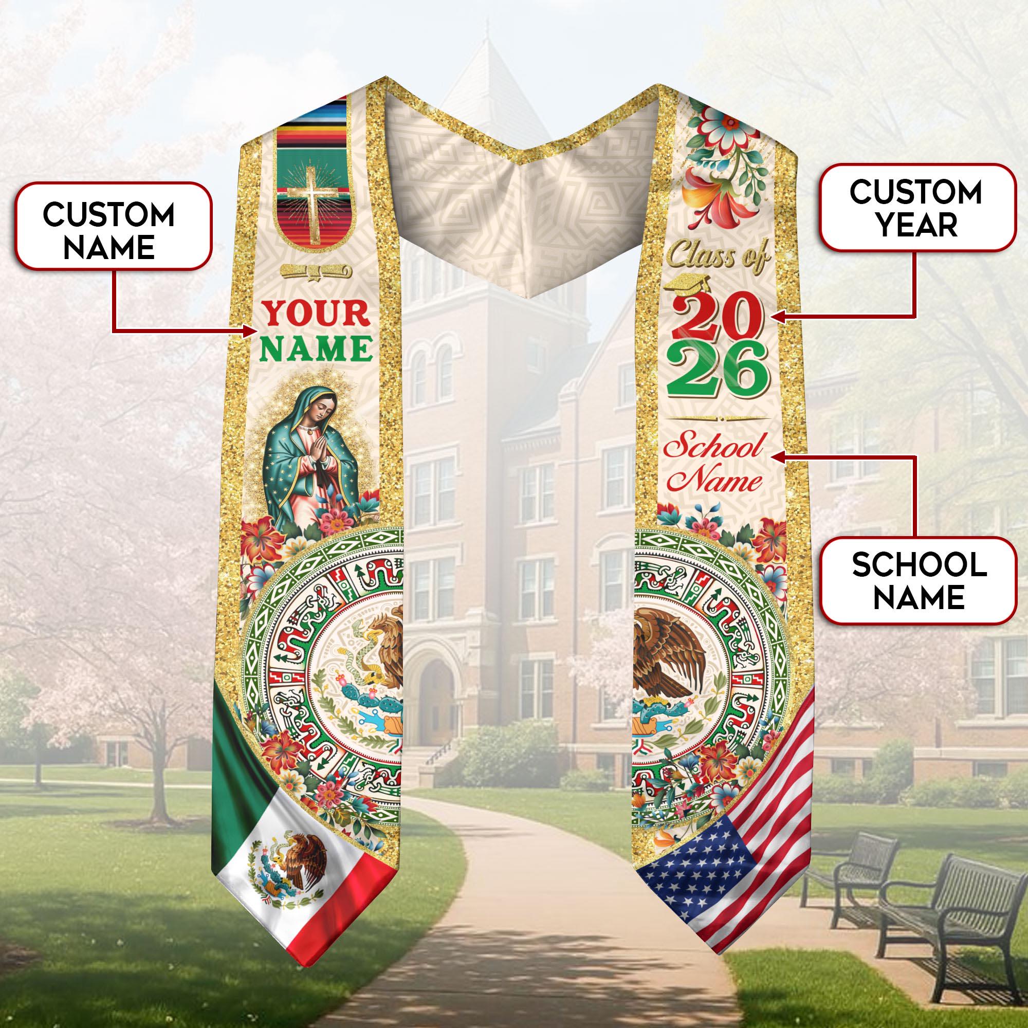 Personalized Mexican Aztec Graduation Stole, Mexican Flag Graduation ...