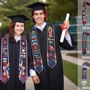 Banda de graduación personalizada con la bandera de Puerto Rico 2025, estola de regalo de graduación de Puerto Rico personalizada, banda de graduación de Puerto Rico 2025