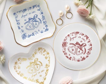 Personalized Wedding Gift for Couple, Custom Floral Ring Dish, Engagement Gift, Wedding Gift for Bride, Bridal Shower Gift, Anniversary Gift