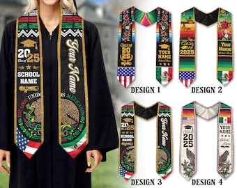 Custom Mexican American Flag Graduation Sash 2025, Mexican Graduation Sash, Mexican Stole, Mexico Graduation Stole 2025, Graduation Gift