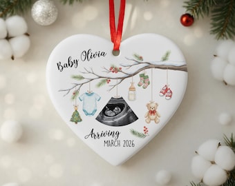 Custom Baby Expecting See You In 2026 Ornament, Personalized Baby Scan Christmas Bauble with Photo, Baby Arriving Ornament Xmas Decor