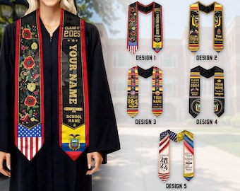 Banda de graduación personalizada de Ecuador 2025, estola de graduación personalizada de Ecuador, banda de graduación de Ecuador, estolas con la bandera de Ecuador