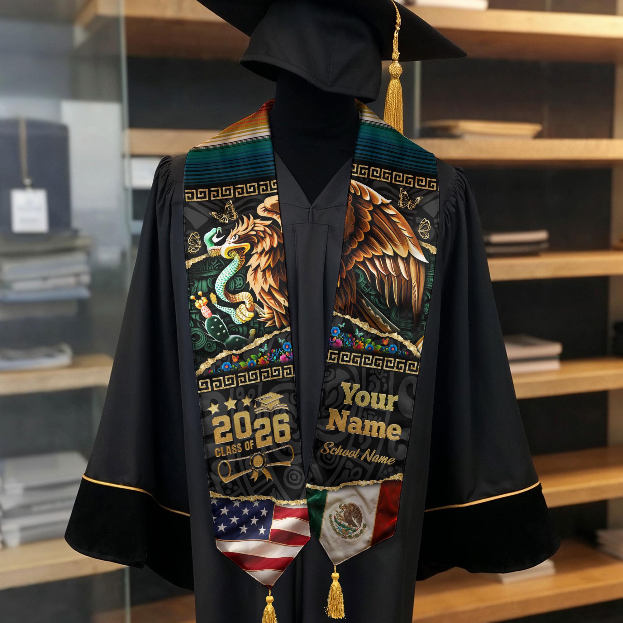 Custom Mexican Graduation Tassel Sash, Aztec Pattern Stole Grad, Mexico ...